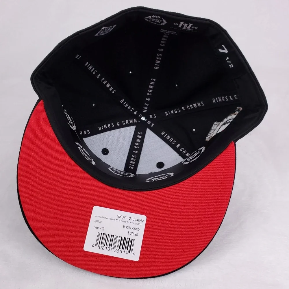 Louisville Black Caps Rings & Crowns NLB Fitted 7 1/2 Flatbill Hat Cap Black NWT